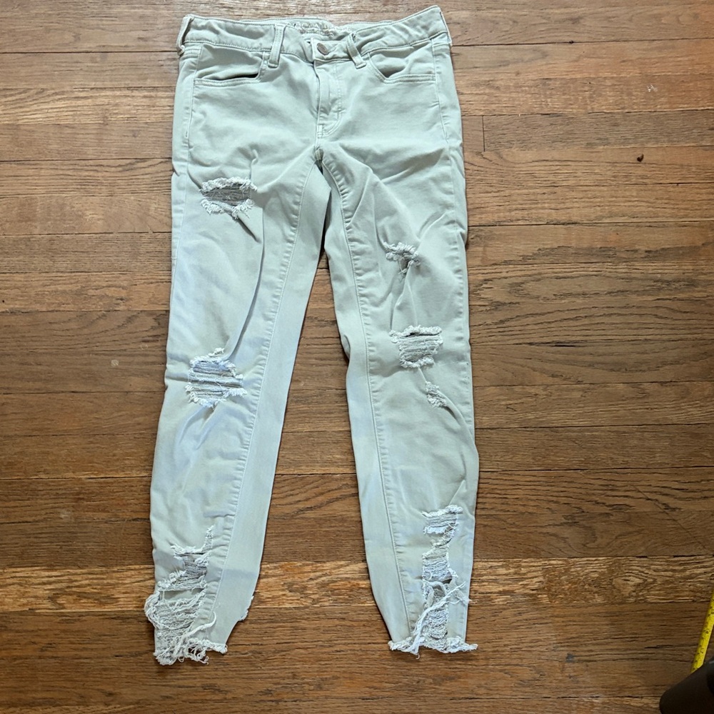 American Eagle Outfitters Light Mint Distressed Skinny Jeans